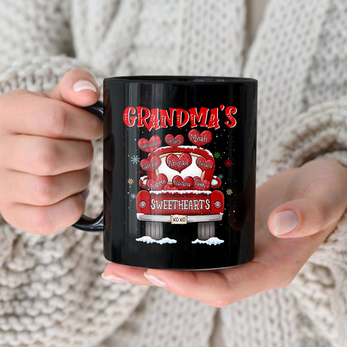 Personalized Coffee Mug Gifts For Nana Grandma's Sweethearts Red Truck Custom Grandkids Name Black Cup For Christmas
