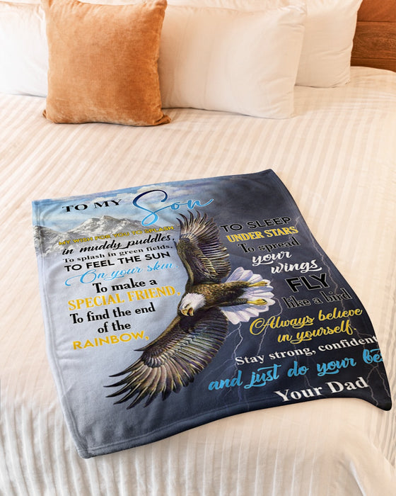 Personalized To My Son Blanket From Father Mother Custom Name Eagle Flying Find The End Of Rainbow Gifts For Christmas