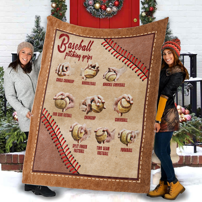 Premium Blanket For Baseball Lovers Son Dad Men Pitching Grips Vintage Hand Holding Ball Custom Name Gifts For Christmas