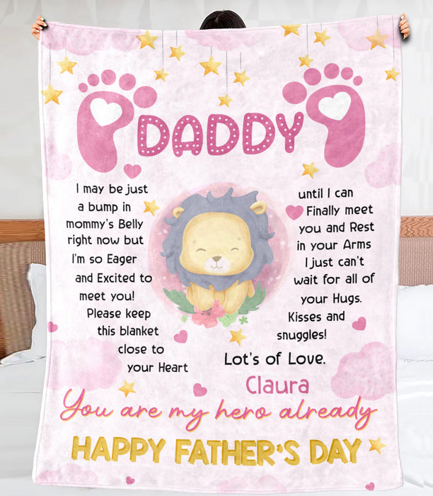 Personalized Fleece Sherpa Blanket From Baby Girl For Daddy To Be Cute Lion I Just Can't Wait For Fathers Day Ideas