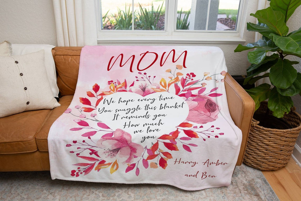 Personalized To My Mom Blanket From Kids How Much We Love You Heart Shaped Flower Printed Custom Kids Name