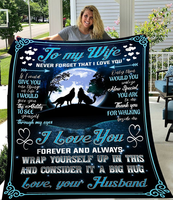 Personalized Blanket To My Wife Consider It A Big Hug Full Moon & Wolf Couple Prints Custom Name Valentine Blanket