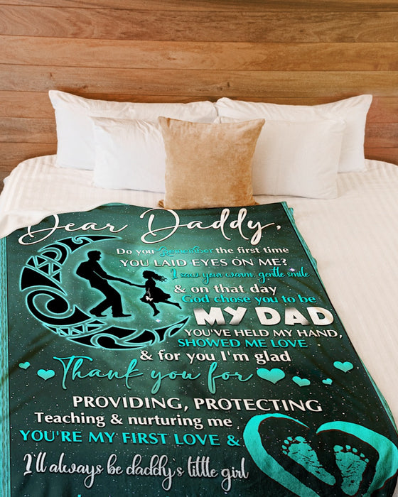 Personalized To My Dad Fleece Blanket From Daughter Thank You For Providing Father And Baby Girl On The Moon Printed