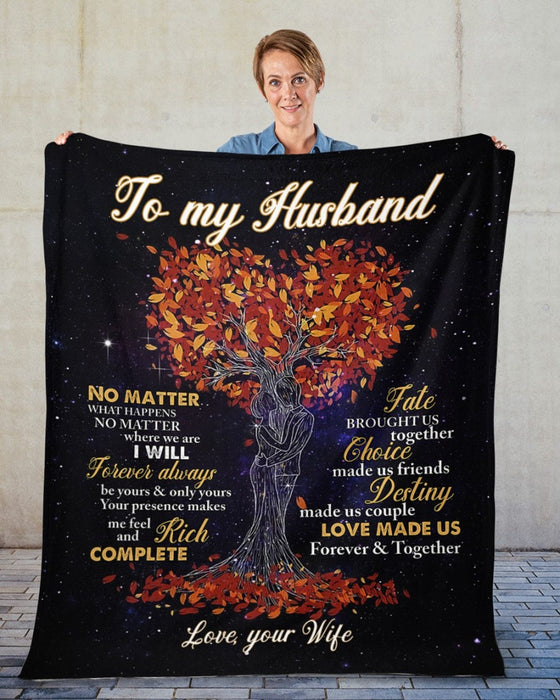 Personalized Romantic Blanket To My Husband Autumn Heart Tree Print Custom Name Love Blanket For Valentines