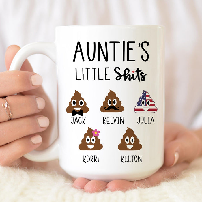 Personalized Ceramic Coffee Mug For Aunt Auntie's Little Shits Funny Design Custom Name 11 15oz Mother's Day Cup