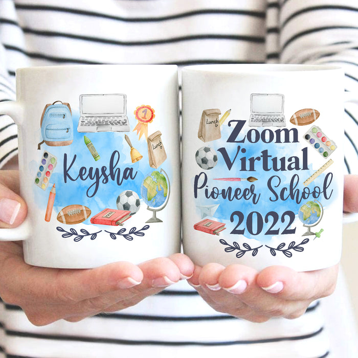 Personalized Back To School Mug Pioneer School Virtual School Supply Print Custom Name 11 15oz Ceramic Coffee Cup