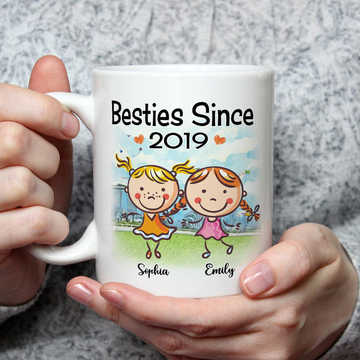 Personalized Ceramic Coffee Mug Bestie Since Cute Funny Girls Printed Custom Name And Year 11 15oz Cup