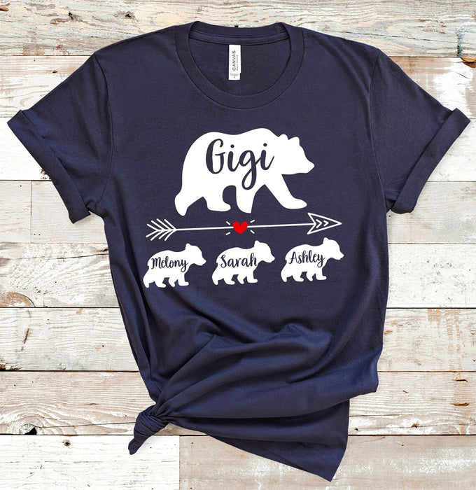 Personalized T-Shirt For Grandma Gigi Bear Cute Bears & Arrow Heart Printed Custom Grandkids Name Mother'S Day Shirt