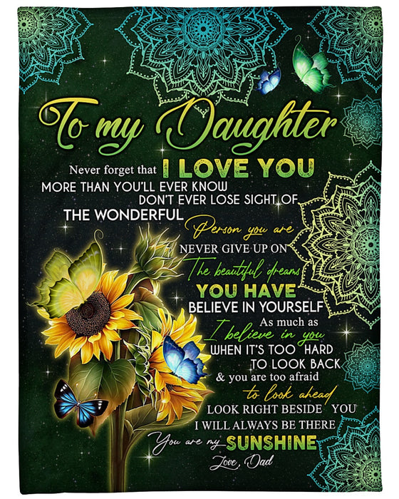 Personalized To My Daughter Blanket From Mom Dad Mandala Sunflower Butterflies Custom Name Gifts For Christmas