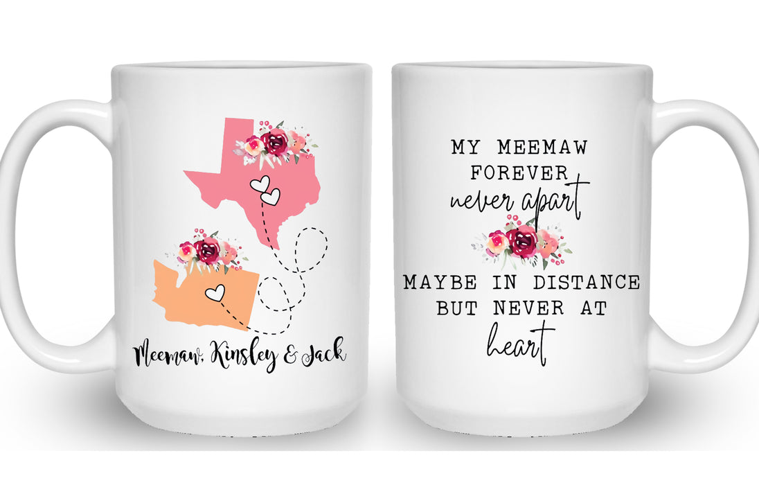 Personalized Coffee Mug For Grandma From Grandkids My Meemaw Forever Never Apart Custom Name Cup Long Distance Gifts