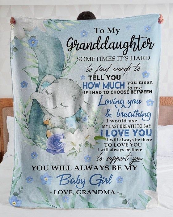 Personalized Blanket To My Granddaughter From Grandma Love You Lovely Elephant With Flower Printed Custom Name