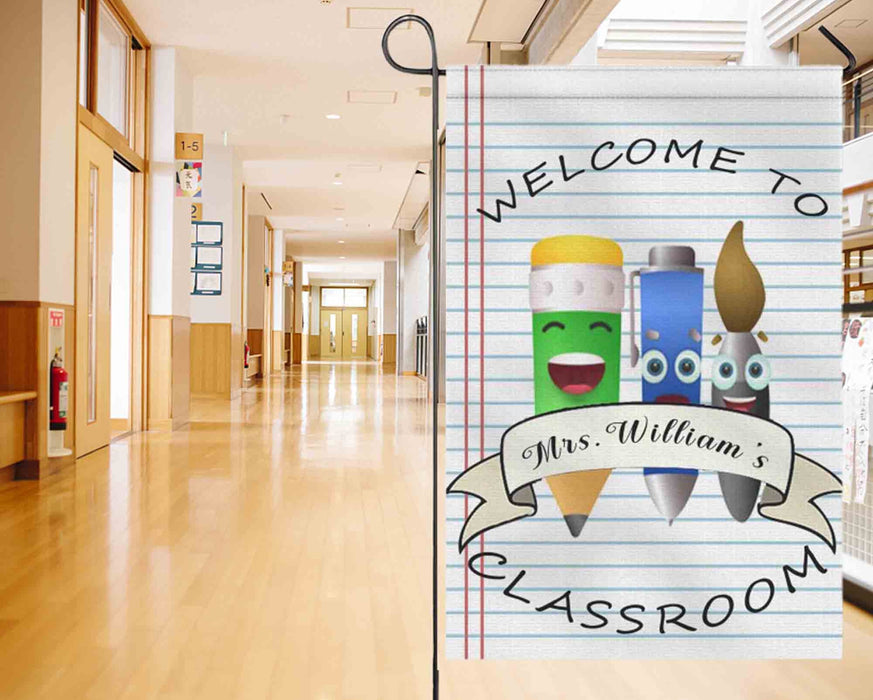 Personalized Back To School Flag Gifts For Teacher Funny Apple Welcome To Classroom Custom Name Welcome Entry Sign Flag