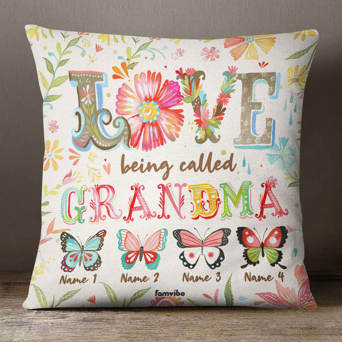 Personalized Square Pillow Gifts For Grandma Butterflies Flowers Farmer Custom Grandkids Name Sofa Cushion For Christmas