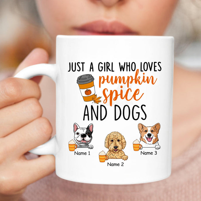 Personalized Coffee Mug Gifts For Dog Owner Girl Loves Pumpkin Spice Autumn Printed Custom Name White Cup For Christmas