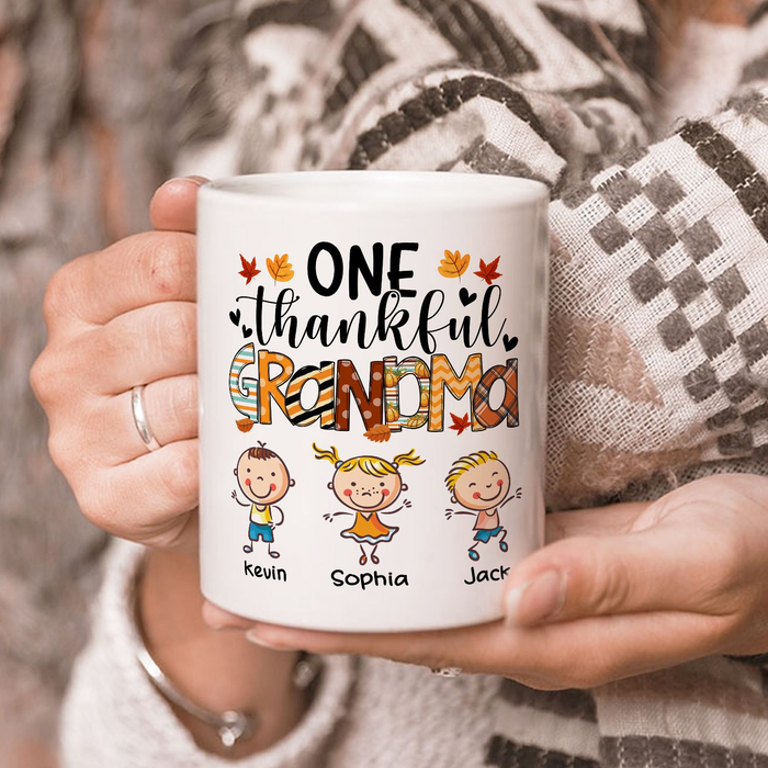 Personalized Ceramic Coffee Mug For Autumn Thankful Grandma Funny Cute Kids Print Custom Grandkids Name 11 15oz Cup