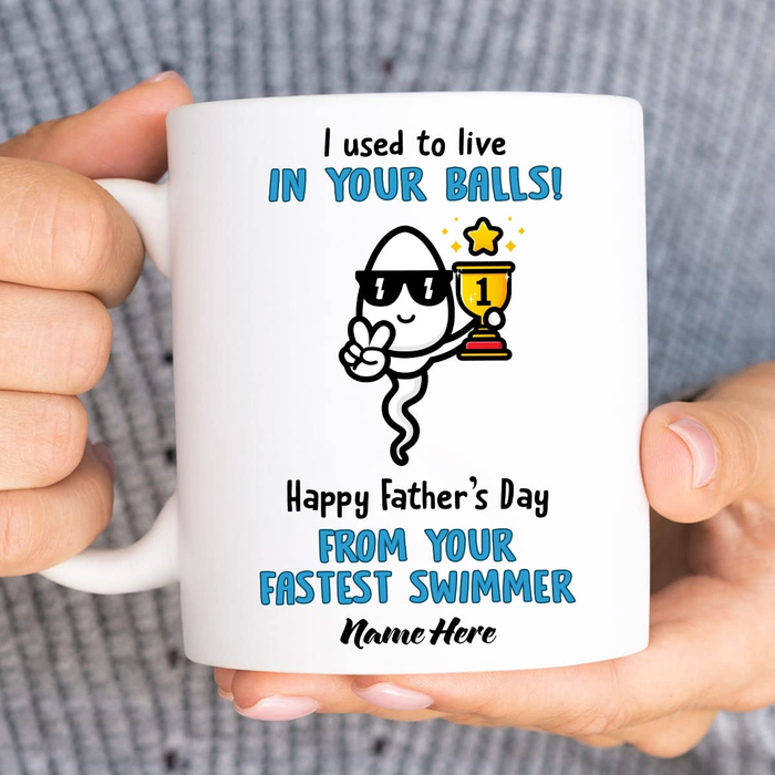 Personalized Ceramic Mug For Dad From Your Fastest Swimmer Sperm Printed Custom Name 11 15oz White Coffee Cup