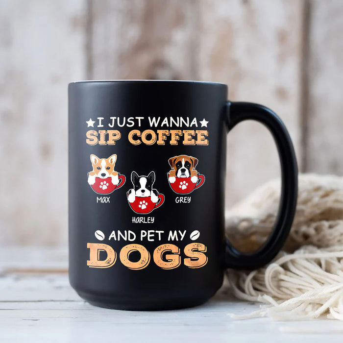 Personalized Coffee Mug Gifts For Dog Lovers Wanna Sip Coffee And Pet Coffee Lovers  Custom Name Black Cup For Christmas