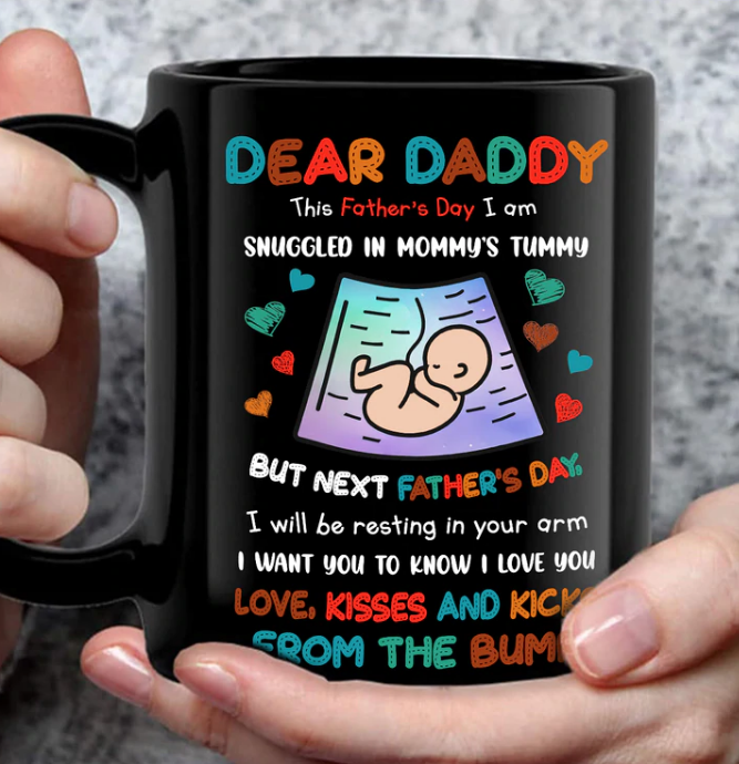 Personalized Black Ceramic Mug For New Dad Last Quiet Father's Day Cute Baby Bump Print Custom Kids Name 11 15oz Cup