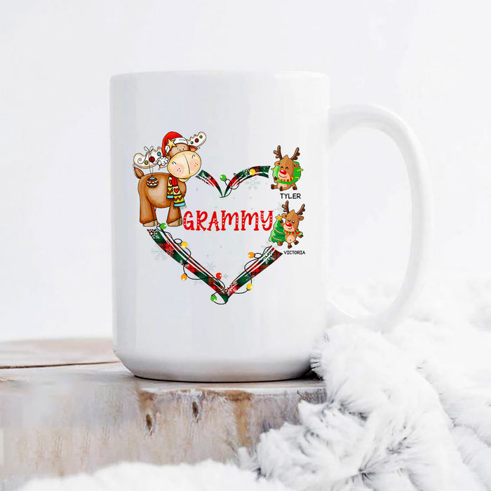 Personalized Coffee Mug Gifts For Grandma Lights Heart Cute Reindeer Grammy Custom Grandkids Name Christmas White Cup