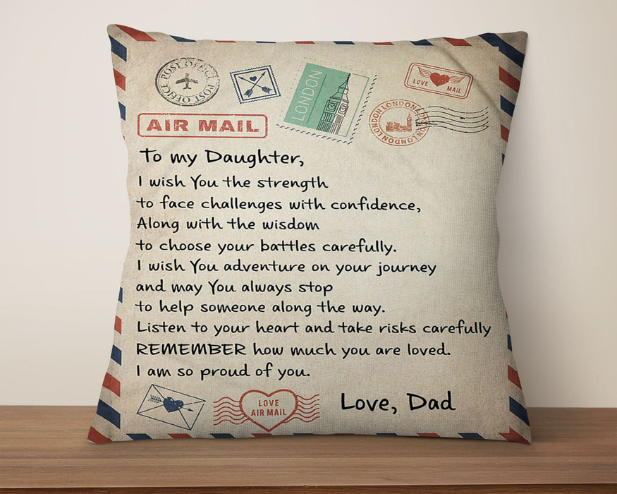 Personalized To My Daughter Square Pillow Vintage Letter I Wish You The Strength Custom Name Sofa Cushion Xmas Gifts