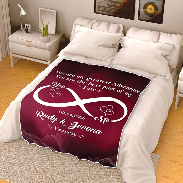 Personalized Romantic Fleece Blanket For Couple Husband Wife You & Me Blanket For Valentine Custom Name & Date