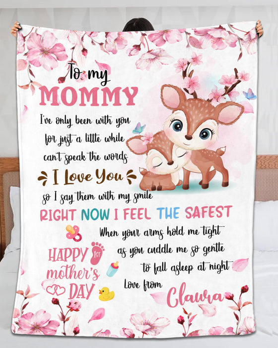 Personalized To My Mommy Blanket From Newborn Son Daughter Happy 1st Mother'S Day Custom Name Cute Deer & Flower Printed