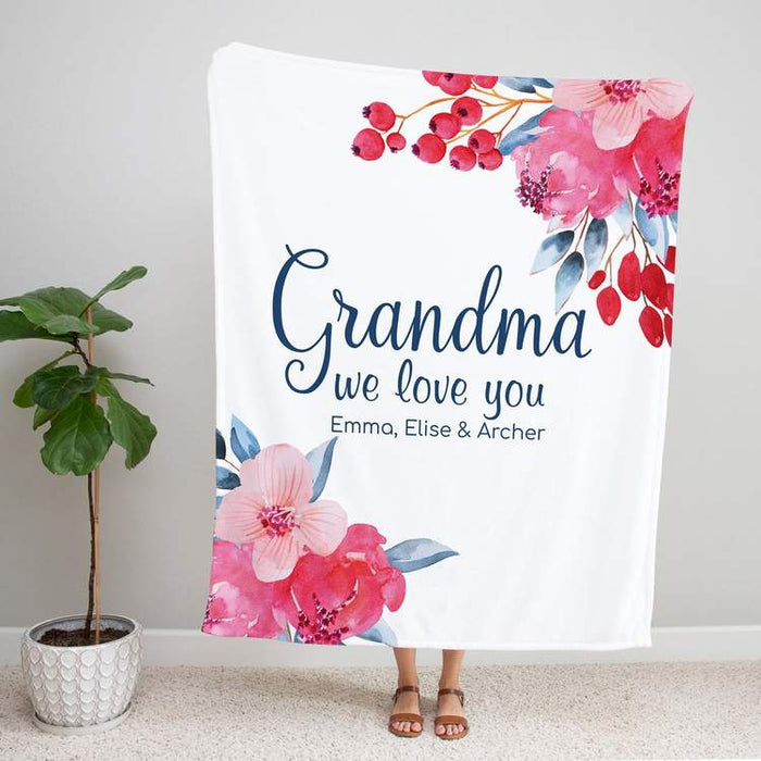 Personalized Color Flower Blanket For Grandma Mom Nana We Love You Lovely Blankets Custom Nickname & Kids Name