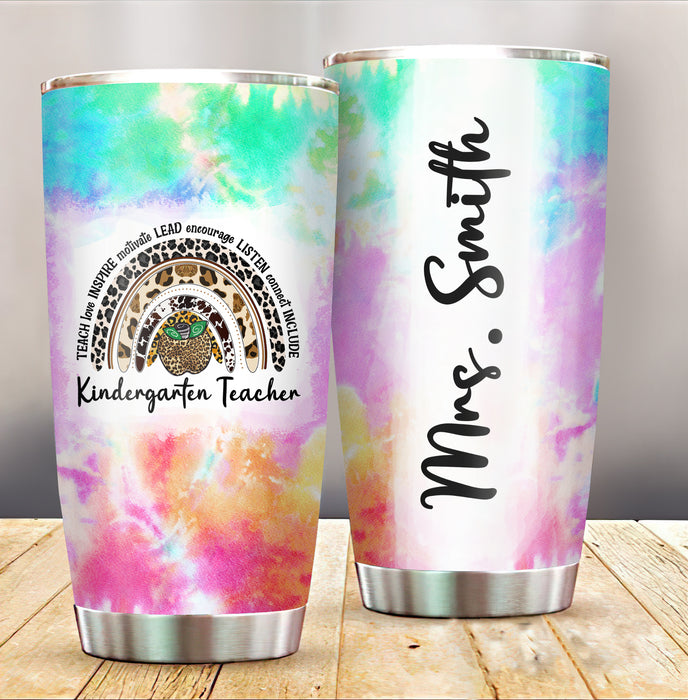 Personalized Tumbler For Teacher Leopard Rainbow Apple Teach Love Inspire Custom Name Gifts For Back To School 20oz Cup