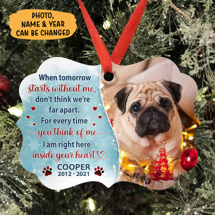 Personalized Memorial Ornament For Pet Loss Don't Think We're Far Apart Pawprints Custom Name Photo Rememberance Gifts