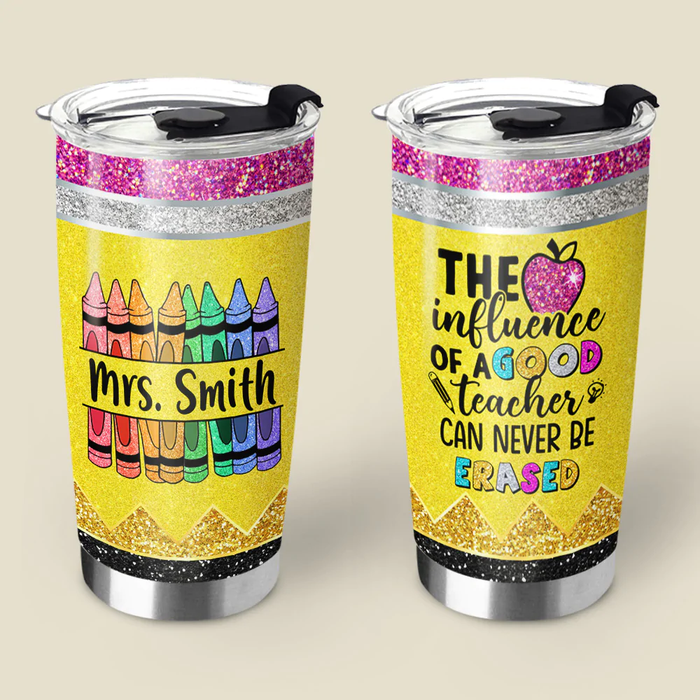 Personalized Travel Tumbler Teacher 20oz Cup Custom Name The Influence Of A Good Teacher Crayons Back To School Gifts