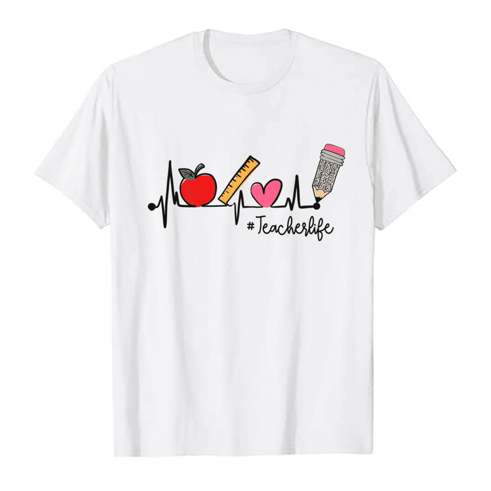Personalized T-Shirt For Teacher Heartbeat School Supplies Teacher Life Custom Hashtag Shirt Gifts For Back To School