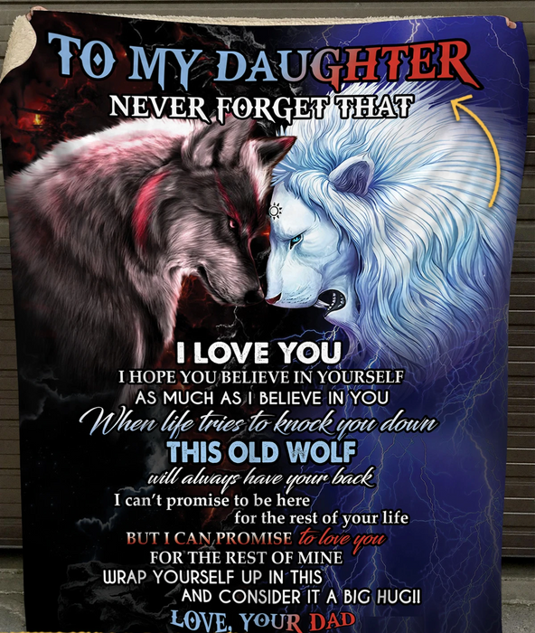 Personalized Fleece Blanket To My Daughter Wolf & Lion Face To Face Design Print Customized Name Throw Blankets