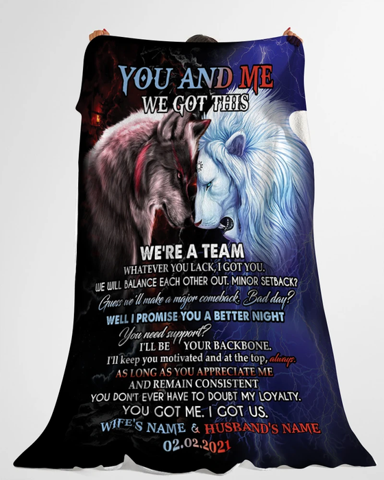 Personalized You And Me We Got This Fleece Blanket For Couple Lion & Wolf Design Print Customized Name & Date