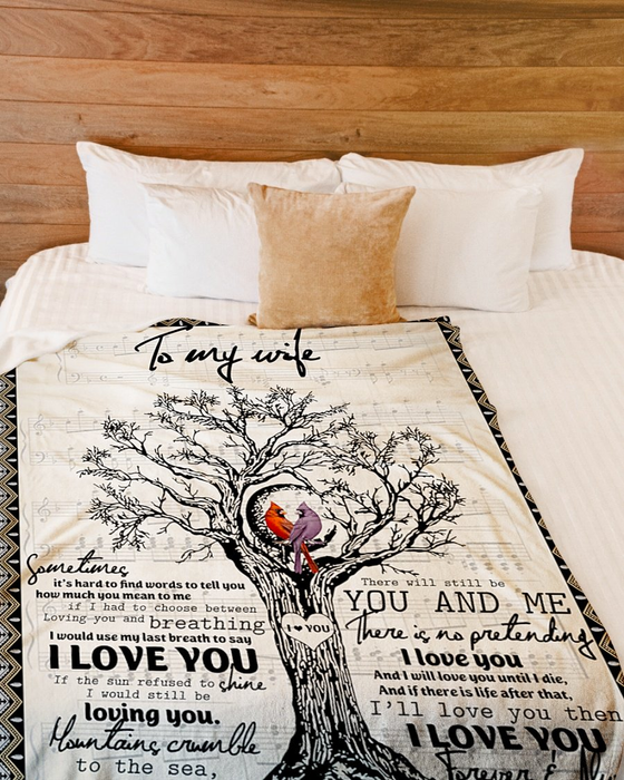 Personalized Staves Blanket To My Wife For Valentines Cardinal Couple & Tree Art Printed Custom Name Blankets