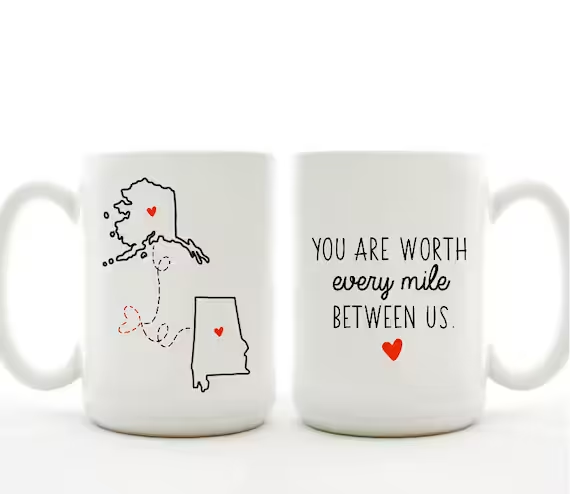 Personalized Coffee Mug For Friend Family You Are Worth Every Mile Between Us Custom Name White Cup State To State Gifts