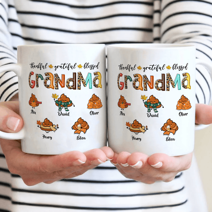 Personalized Ceramic Coffee Mug Blessed Grandma Funny Shit Leopard Style Custom Grandkids Name 11 15oz Autumn Cup