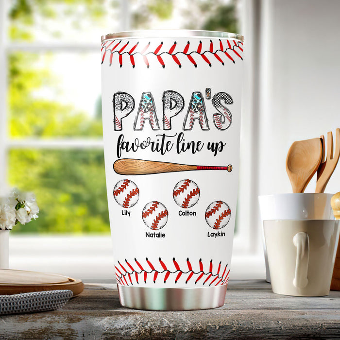 Personalized Tumbler Gifts For Grandpa From Grandkids Papa's Favorite Line Up Baseball Lovers Custom Name Travel Cup