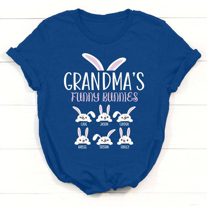 Personalized T-Shirt Grandma'S Funny Bunnies Cute Bunny With Funny Face Printed Custom Grandkids Name Easter Shirt