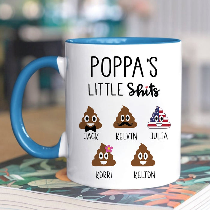 Personalized Accent Mug For Grandpa Poppa's Little Shits Funny Shit Custom Grandkids Name 11 15oz Ceramic Cup