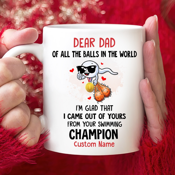 Personalized Ceramic Coffee Mug For Dad All The Balls In The World Funny Sperm Print Custom Kids Name 11 15oz Cup