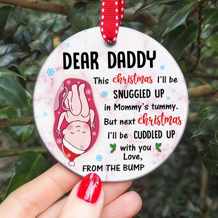 Personalized Ornament For New Dad Funny Bump I'll Be Cuddled Up With You Custom Name Hanging Tree Gifts For Christmas
