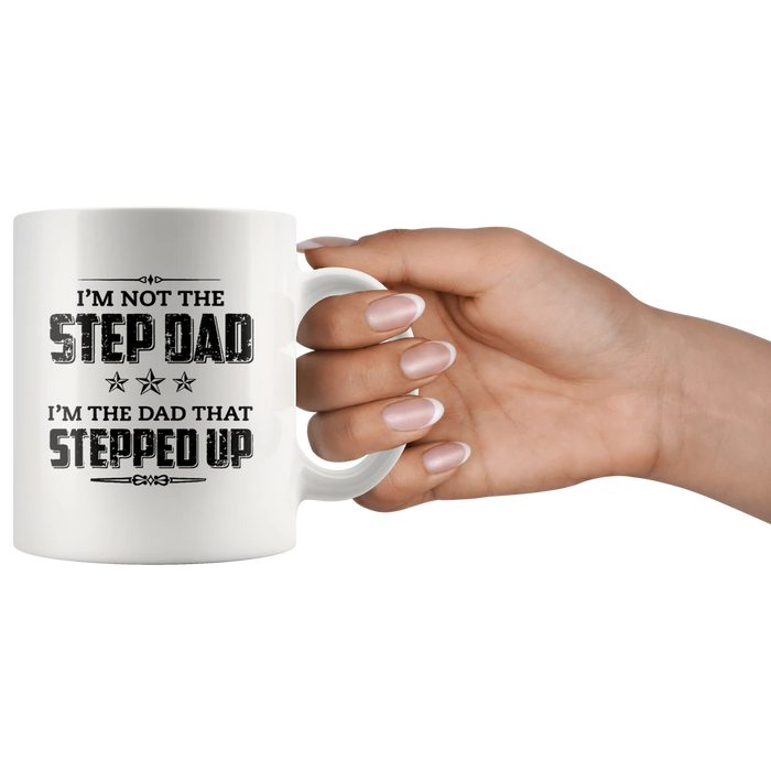 Funny Ceramic Coffee Mug For Bonus Dad Stepped Up Vintage Design Star Printed 11 15oz Father's Day Cup