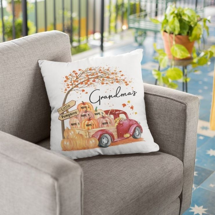 Personalized Square Pillow Gifts For Grandma Halloween Little Pumpkins Custom Grandkids Name Sofa Cushion For Christmas