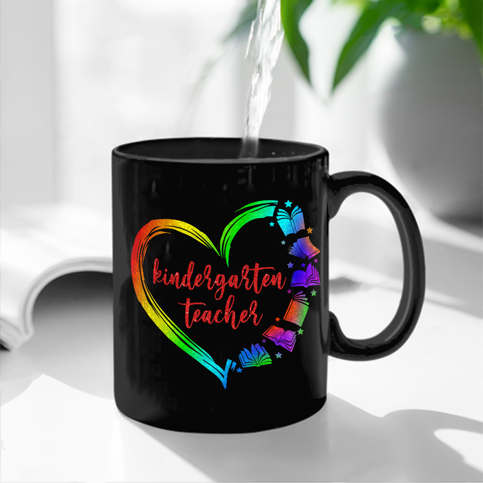 Personalized Coffee Mug For Teacher Books Heart Kindergarten Teacher Custom Grade Ceramic Black Cup Back To School Gifts