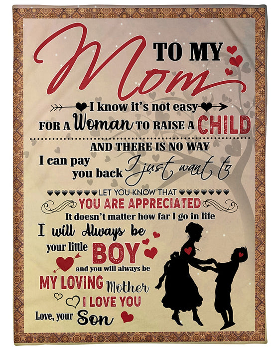 Personalized To My Mom Heart Fleece Blanket From Son I Will Always Be Your Little Boy Mother And Baby Dancing Printed