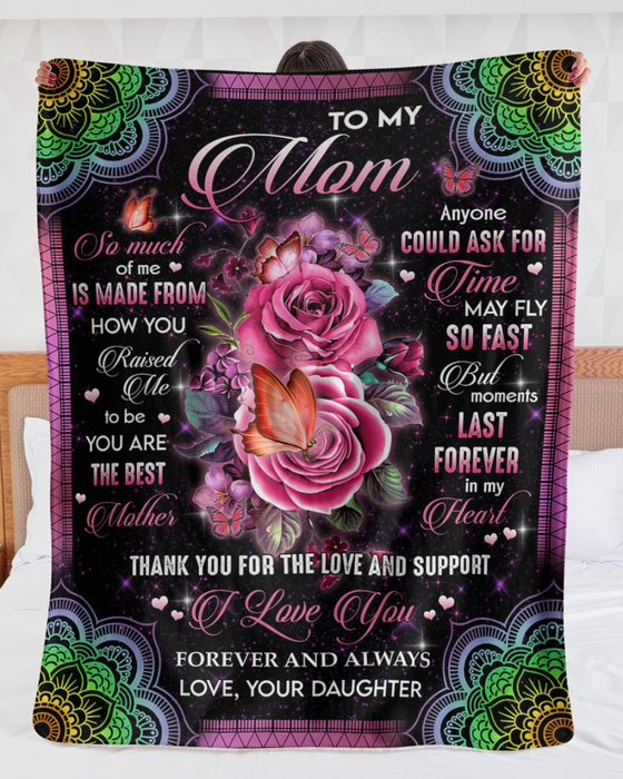 Personalized Blanket To My Mom From Daughter The Best Mom Butterfly & Flower Printed Mandala Style Custom Name