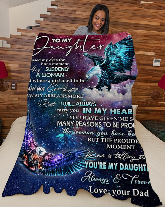 Personalized Blanket To My Daughter From Mom I Closed My Eyes For Eagle Print Galaxy Background Custom Name