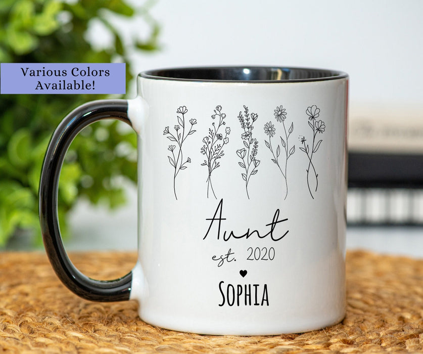 Personalized Coffee Mug For Aunty From Niece Nephew Wild Flowers Cute Minimal Est Custom Name Gifts For Christmas