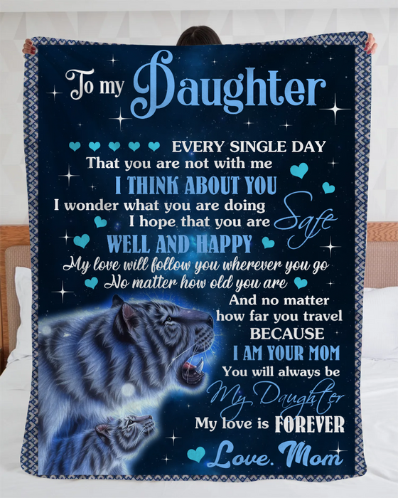 Personalized Dark Fleece Blanket To My Daughter From Mom White Tiger Family Print Custom Name Throw Blankets