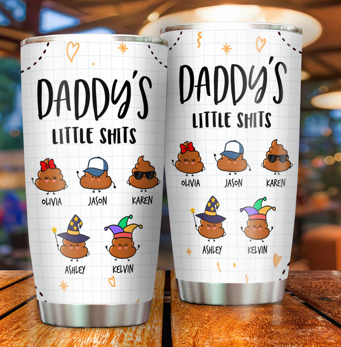 Personalized Tumbler For Dad From Son Daughter Daddy's Little Shits Note Background Custom Name 20oz Fathers Day Gifts
